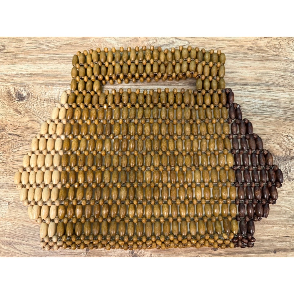 Wooden Beaded Handbag Made In India Lined 9x12 Boho Neutral Colorblock A New Day - Picture 2 of 9